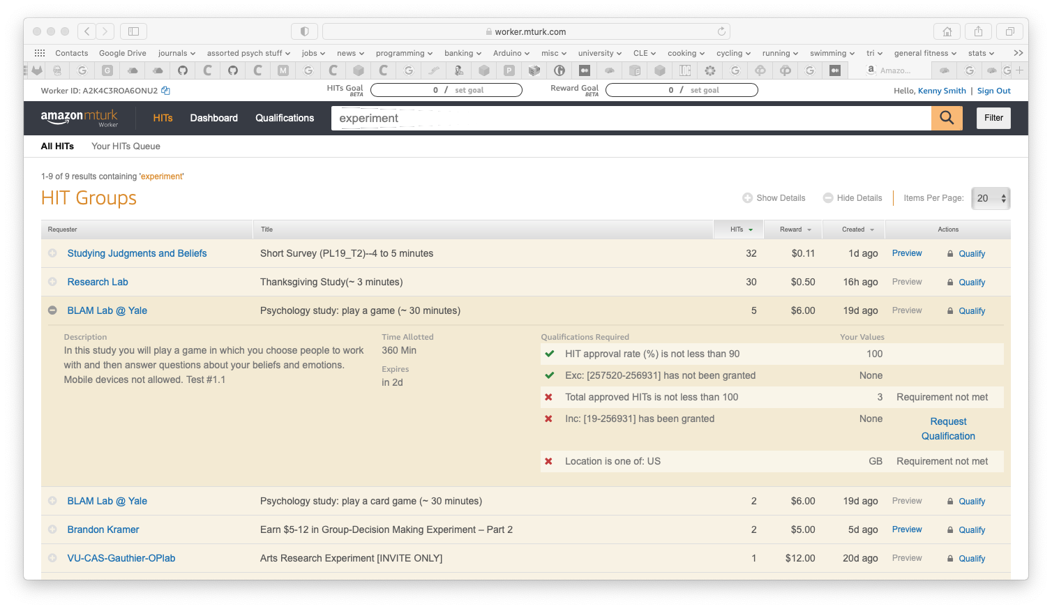 mturk HIT list