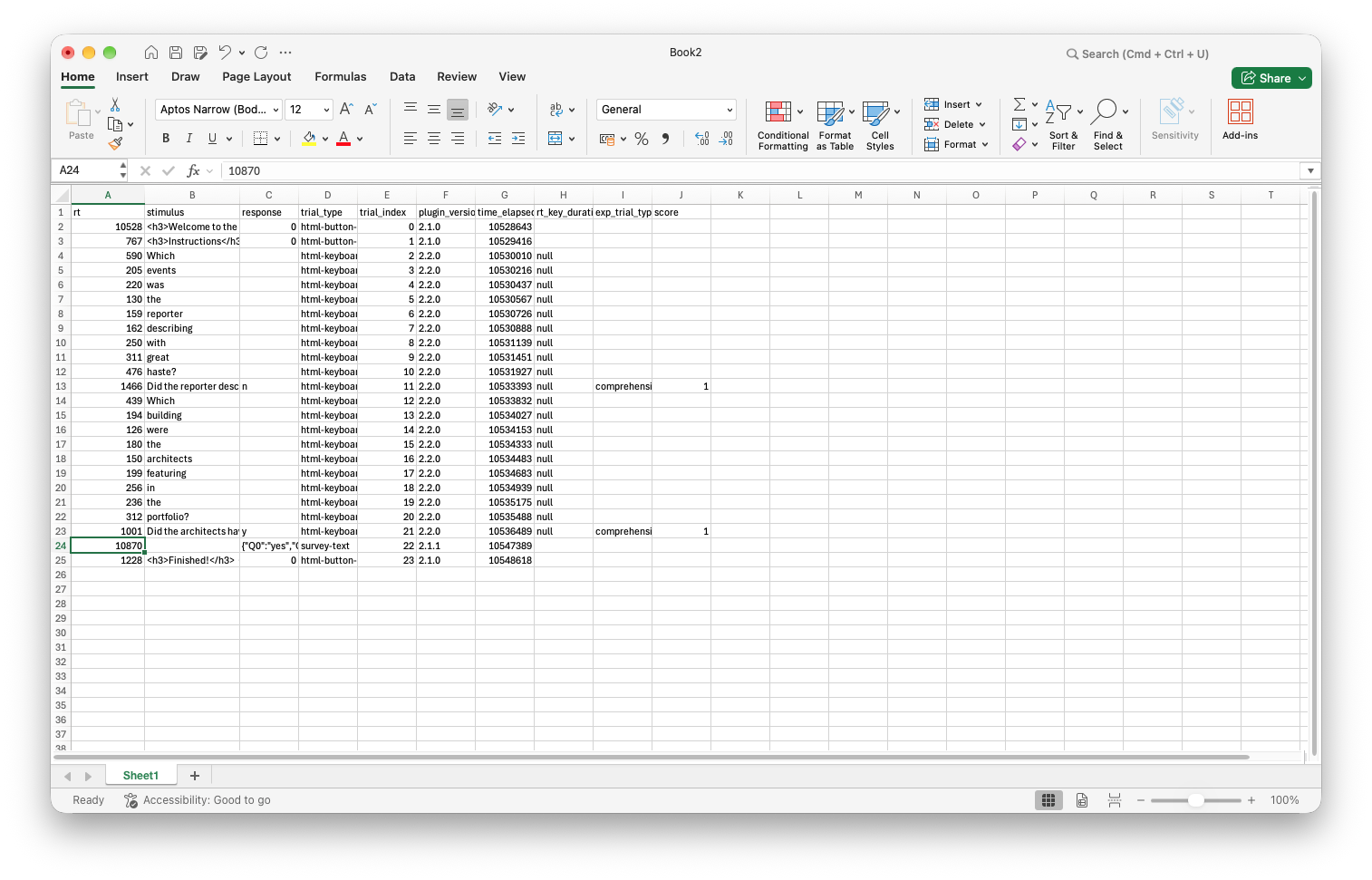 self-paced reading data